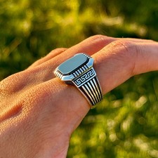 Mens Black Onyx Ring 925