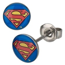 Superman Symbol 316L Surgical Steel Stud Earrings Blue