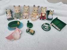 Vintage Sylvanian Families Tomy Corntop Dutch Rabbit Family of 6 with Babies