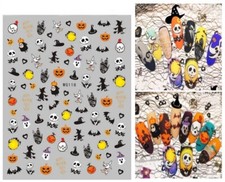 Nail Art Stickers Decals Halloween Witch Pumpkin Skull Spider Bats Ghost (WG118)