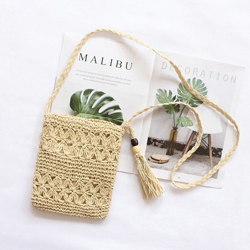 Straw rattan shoulder tassel - rattan,