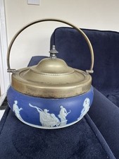 Jasper Wedgwood Pot with Metal Lid and Handle Made In England