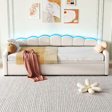 Daybed Velvet Sofabed Single Sofa Bed With Pull Out Trundle Guest Bed LED Lights