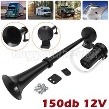 150db 12V Black Super Loud Single Trumpet Air Horn Kit Truck Lorry Boat Train