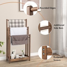 3 Bars Towel Drying Holder 3-Tier Wooden Towel Rack Freestanding Storage Shelf