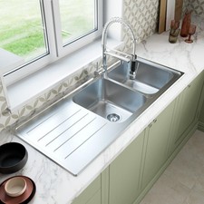 Stainless Steel Double Bowl Inset Kitchen Sink Left Hand Modern Drainer Wastes