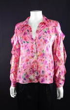 Zara Pink Multi Floral Polyester Blouse Frill Sleeves Smart Casual Size S