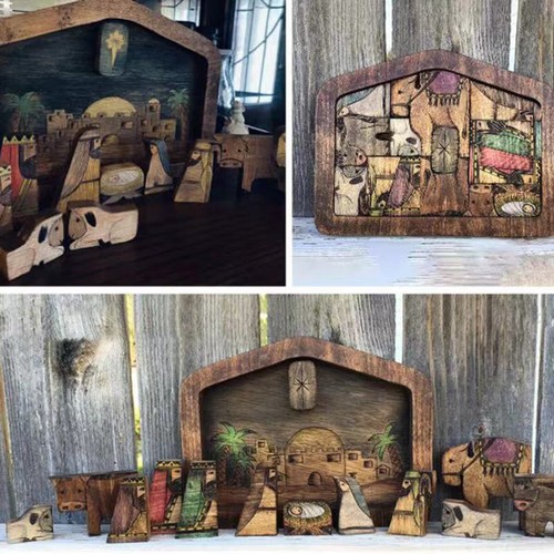 Wooden statue nativity scene - wooden,