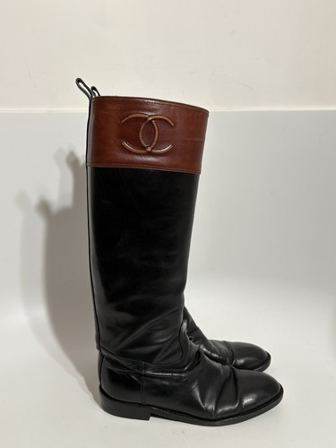 Vtg chanel black leather - vtg,
