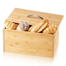 Bamboo Wooden Bread Bin Kitchen Storage Box With Handle Box with Lid for Fresh