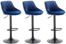 3 X  Blue Velvet Bar stools set of 3  BLUE, Matt Black Metal