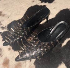 Black Spike Studded Mule Heels