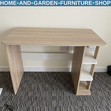 Wood Desk with Shelves Computer Workstation Wooden Study Writing Table Oak White