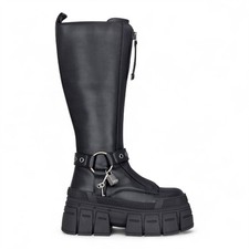 Buffalo Womens Gospher Biker Knee High Black Chunky Punk Rock  Boots