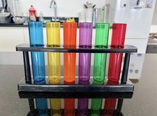 Colourful test tube shot glasses (plastic) party science fancy dress