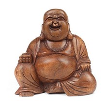 Large Laughing Wooden Buddha 
