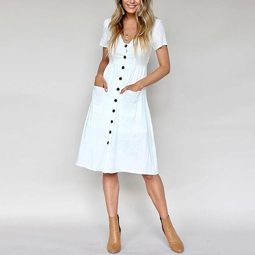 Women casual midi dress short - dress,