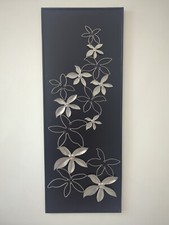 Silver Lotus Flower On Black Background - Metal Wall Art Hanging - SALE