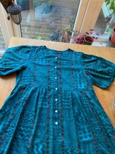 Vibrant jade patterned Gudrun Sjoden dress size L,  100% cotton,  lagenlook 