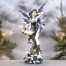 Mystic Gothic Fairy and Owl Companion Statue Fantasy Enchantress Sculpture Decor