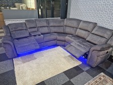 Berlin Microfibre Fabric Electric Recliners Corner Sofa- USB/ Blue LED Strip