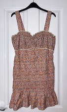 BNWT ZARA ORANGE FLORAL SWEETHEART NECK LACE SHIRRED FRILL HEM MINI DRESS SIZE L