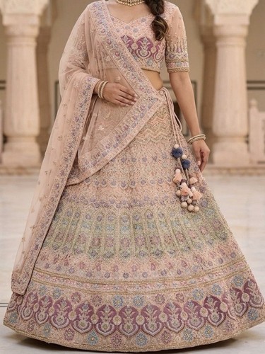 3pcs bridal peach lehenga