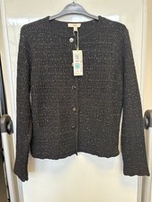 M & S Black long sleeve Crew Neck sparkle Thread Jacket cardigan size XS/M/L