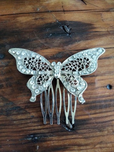 Diamante butterfly hair comb - diamante,