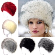 Women Faux Fur Hat Winter Russian Cossack Cap Ladies Fluffy Warm Ski Hat Outdoor