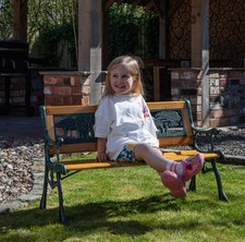 Kids 2 Seater Wooden & Cast Iron Garden Patio Childrens Bench with Animal Design