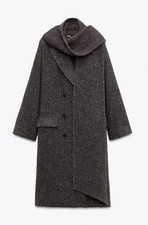 ZARA 2025 Wool Rich Oversize Long Brown Scarf Coat  - NEW Size M/L Ref 9902/732