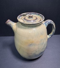 C.B. Craven Teagues Pottery Seagrove NC Stoneware Teapot Signed Folk Art Blue