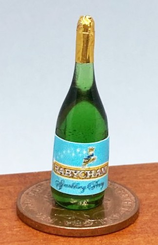 Dolls house green glass bottle - house,