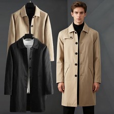 Mens Trench Coat Single Breasted Windbreaker Jacket Classic Lapel Overcoat Gift