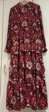 Biba Beautiful Boho 70's Vintage Berry Plum Floral Logo Dress Size  10