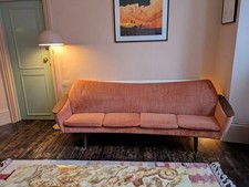 1960’s Mid century Danish Teak Curved Sofa In Rusty Orange