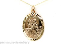 9ct Gold Oval St Christopher Pendant and 18" Chain Gift boxed Hallmarked