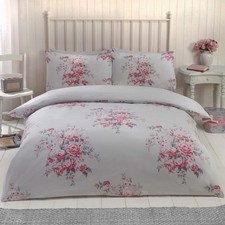Shabby Chic Duvet Cover Brushed Cotton Flannelette Quilt Bedding Set Double Grey