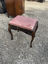 Vintage Upholstered Piano Stool Queen Anne Legs Carved Motif