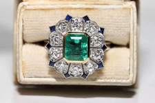 Art Deco Style 3.5Ct Emerald Lab Created Diamond Wedding 14K White Gold FN Ring