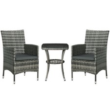 Outsunny Rattan Bistro Set Garden Chair Table Patio Outdoor, Mixed Grey