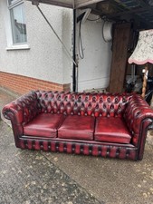 Chesterfield Leather Sofa Set 3-Seater with Club Chair, Oxblood Red