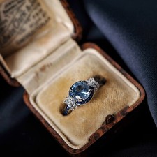 Art Deco vintage ring silver blue topaz aqua rings ladies 1920s style dress