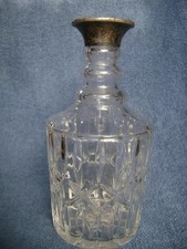 CUT GLASS ROUND DECANTER HALLMARKED SILVER LONDON 1964 COLLAR no stopper