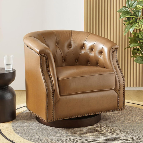 Genuine leather swivel rocker - leather,