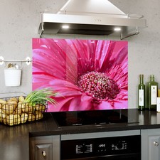 Glass Splashback Kitchen Tile Cooker Panel ANY SIZE Macro Pink Flower Zoom 0387