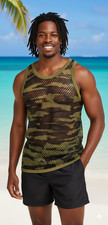 Mens Camouflage Mesh String Vest Tank Top Flouge Army Print Marina
