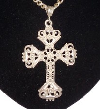 VINTAGE BIG MEXICO STERLING SILVER NECKLACE CROSS GOTIC CELTIC  DESIGN