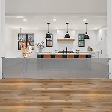 KISKIZ 178" INCH RETRACTABLE BABY GATES DOGS INDOOR OUTDOOR - GRAY